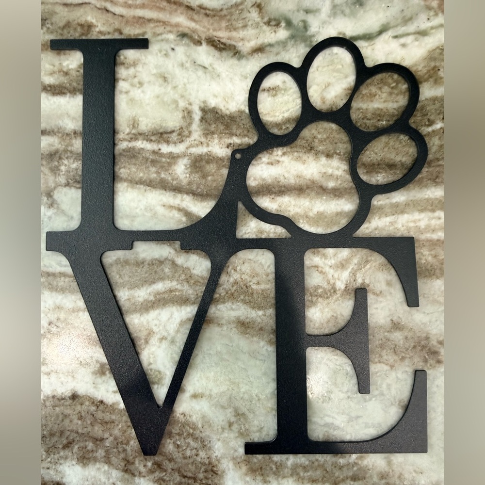 “Love”Paw Print”  Wall Metal Sign~Black~New~Powder Coated~Inside Or Outside